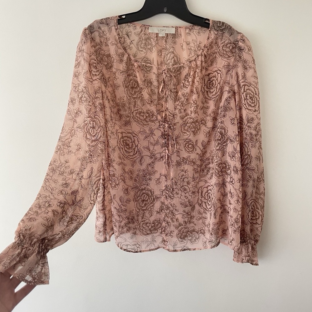Blush Floral Lace Up Blouse Women's M Romantic Coquette Peasant Top - Picture 2 of 9